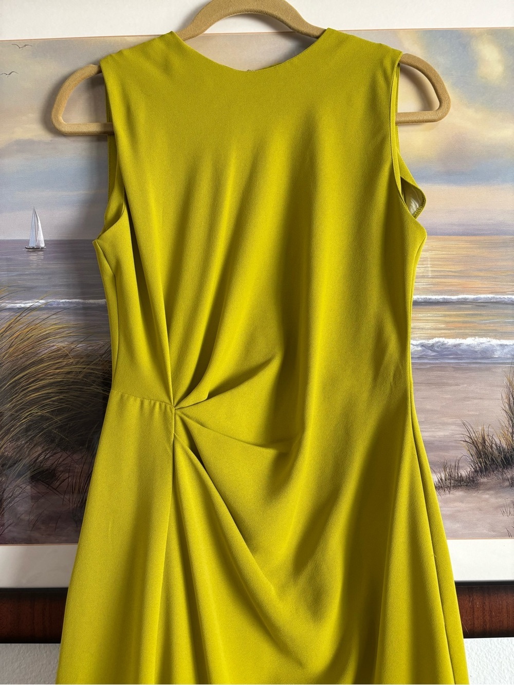 ZARA WOMAN SIDE RUCHED MIDI DRESS MUSTARD LIME| SS24 2900/571 - Picture 6 of 13